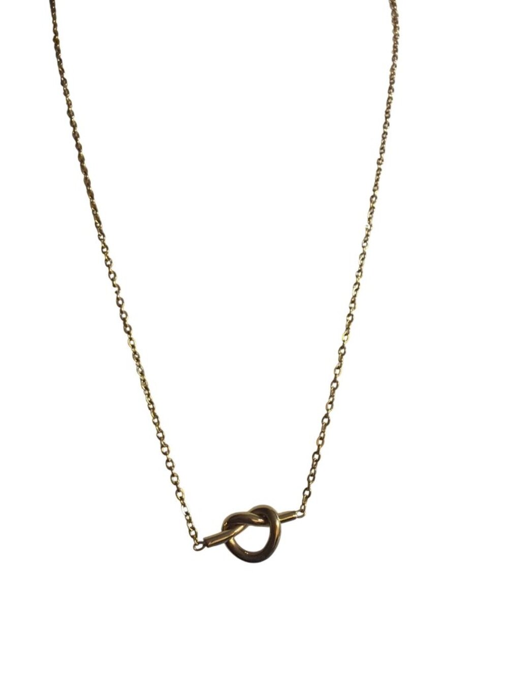 Gold Tone Knot Pendant Necklace Choker Stainless Steel Minimalist Adj 18.5" NWT